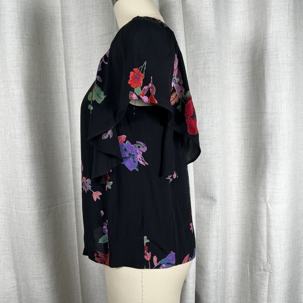 Maeve Anthropologie Prato Flutter Sleeve Blouse Top‎ XS Black Boho Trendy Casual - Picture 6 of 11